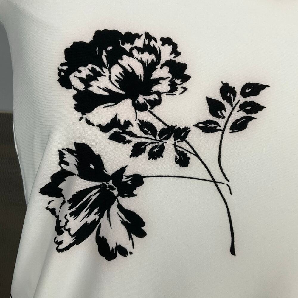 LAUREN RALPH LAUREN Dress Ruched Sleeveless White Black Floral Print sz 6 8P - Picture 14 of 16